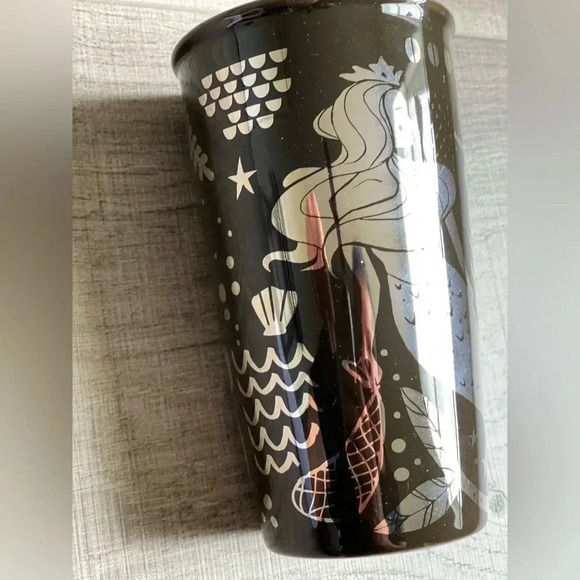 Starbucks Siren Mermaid Brown Gold Ceramic Tumbler Travel Mug Cup W Cover 2017 - Picture 3 of 5